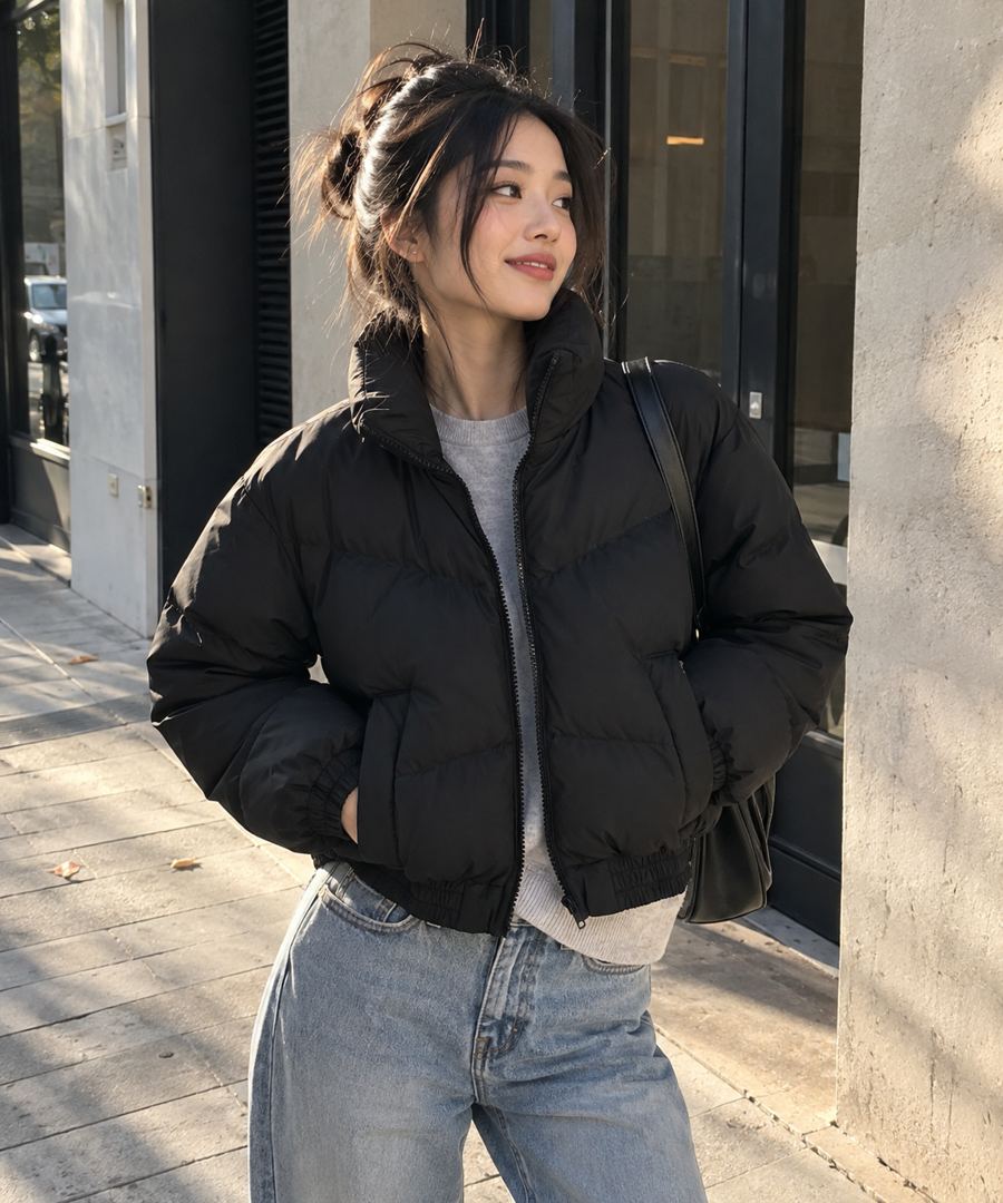 Mujer con la chaqueta Nube negra en la calle
